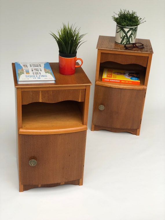 A Pair of Vintage Light Oak Bedside Cabinets