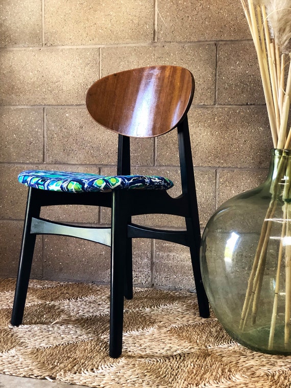 Four Mid Century Danish Style Butterfly-Backed Dining Chairs; Newly Upholstered in a Vintage Fabric