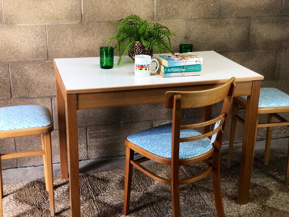 Vintage White Kitchen Desk Crafting Table with Beachwood Frame and Legs