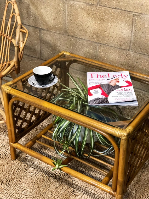 Vintage Bamboo Glass Topped Coffee/Cocktail Table