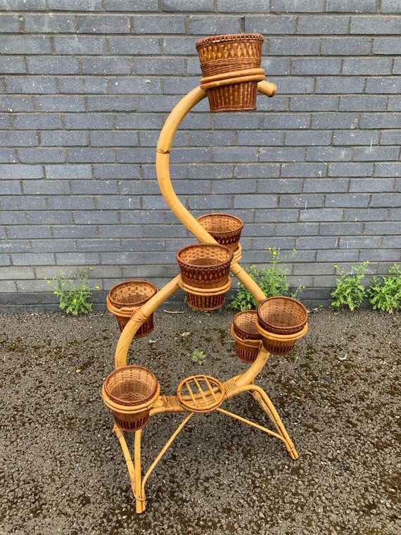 Sixties Botanical Bamboo Planter Complete with Original Baskets