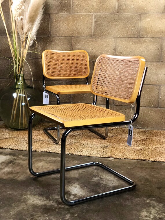 A Pair of Bauhaus Blond Cesca Chairs Vintage 80s