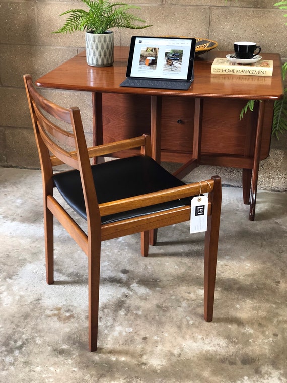Ladder Back Mid Century Dining Desk Chair with New Upholstery
