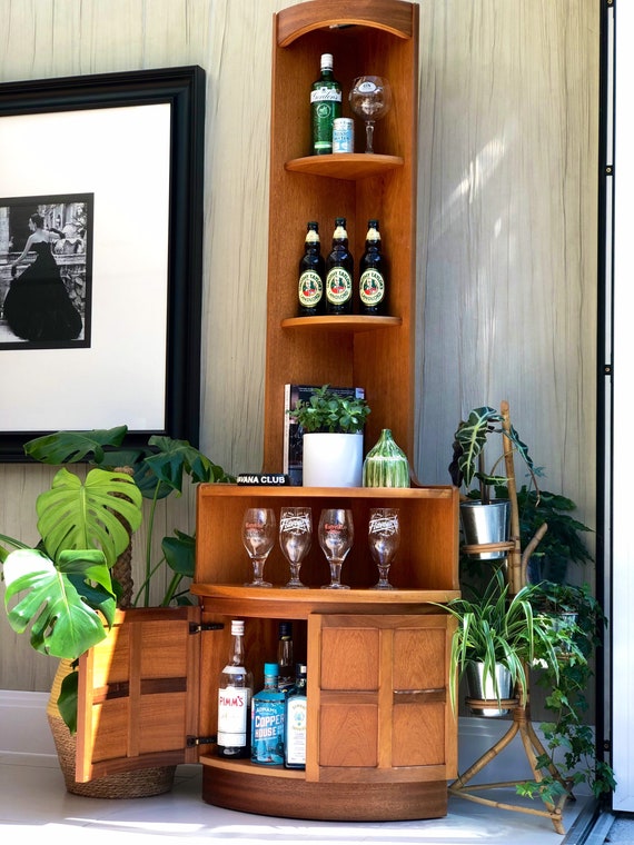 Vintage Bow Fronted Nathan High Corner Cocktail Storage Cabinet