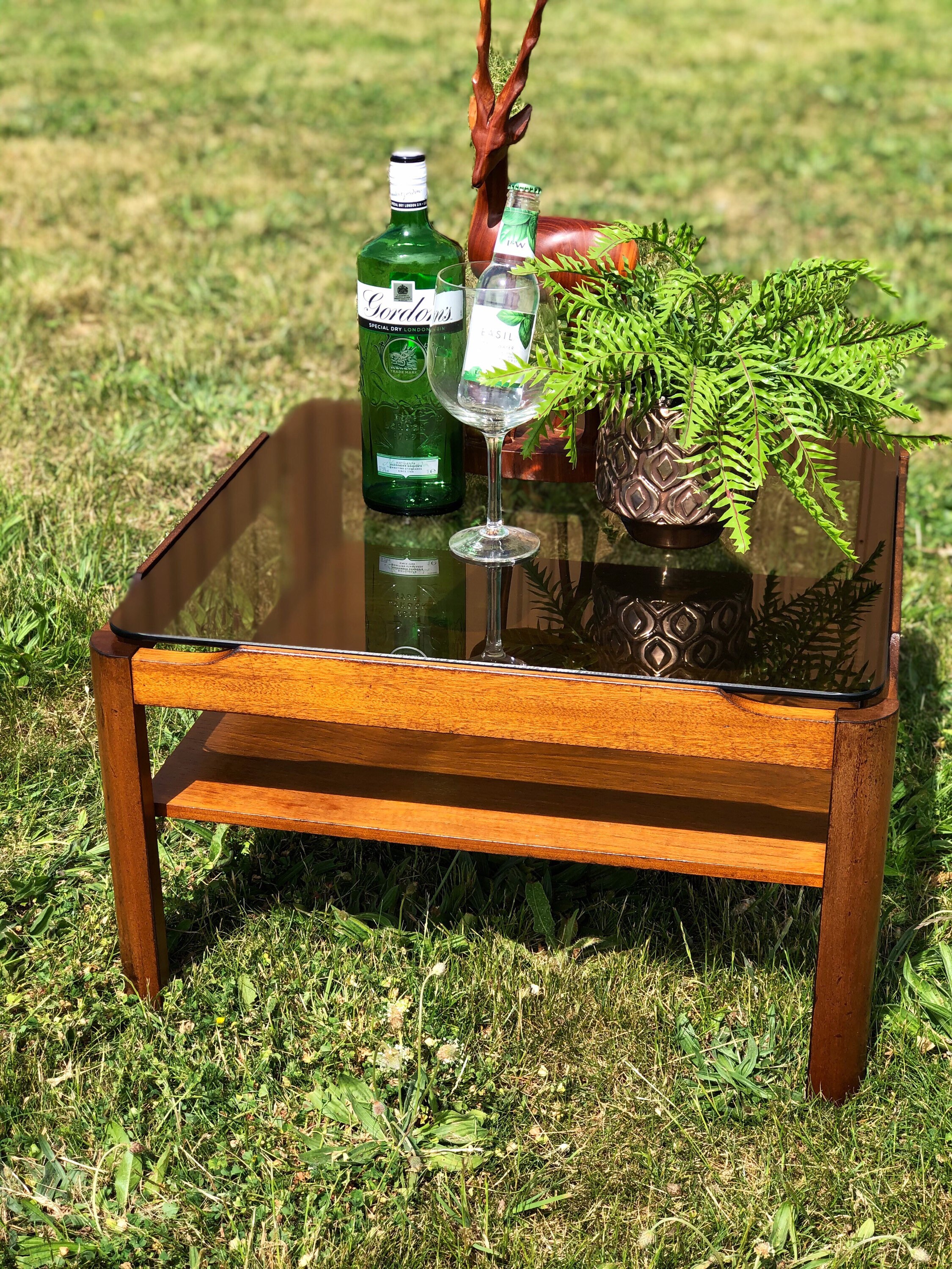 Square Teak MCM Vintage Smoked Glass Coffee/End Table Etsy