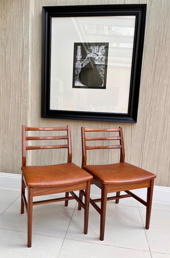 Pair of Danish Teak Ladder-Back Dining Chairs – c.1970s