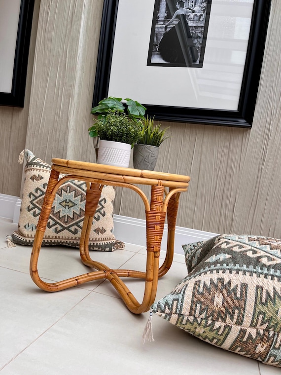Angraves Bamboo & Textured Glass Coffee Table — 1970s British Cane Design