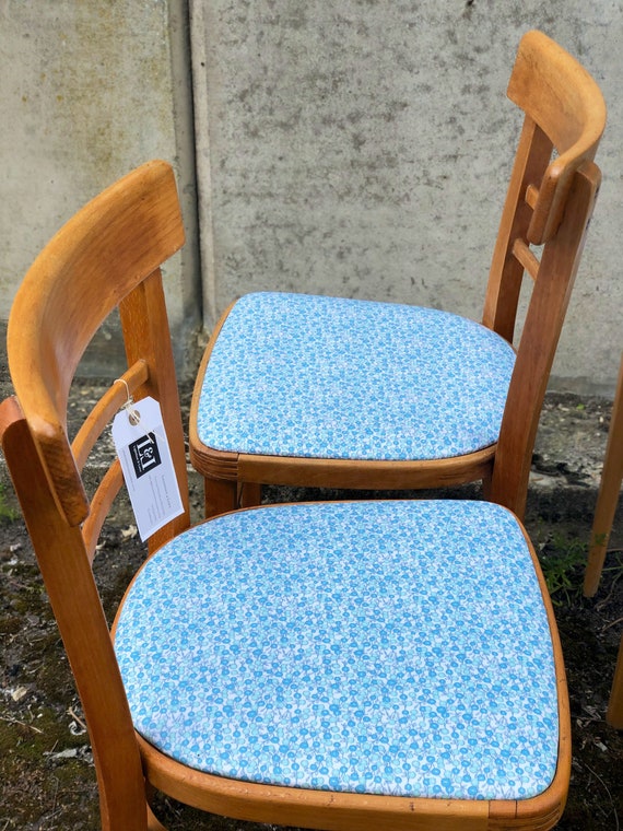 A Pair of Newly Upholstered Retro kitchen Dining Chairs in Dorma Oilcloth “Patsy Ditsy”