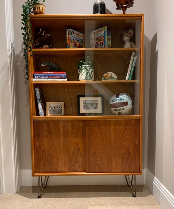 Teak MCM Storage Bookcase Display Cabinet by Herbert E Gibbs