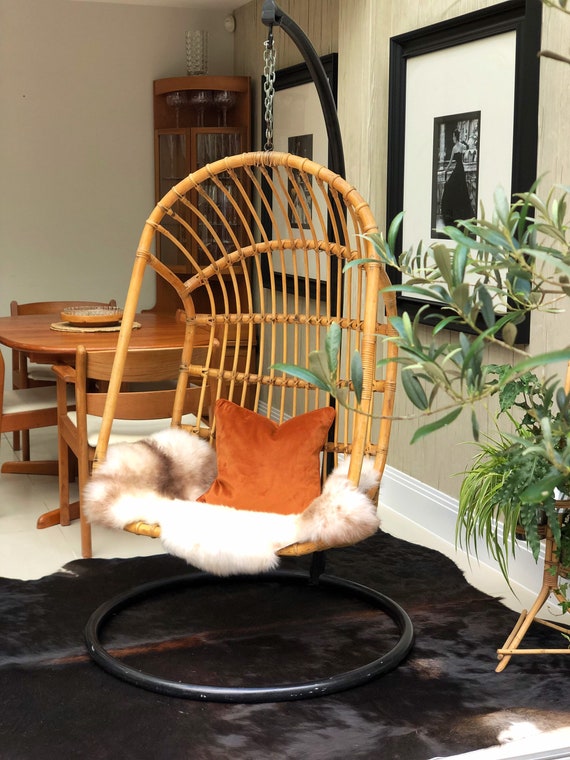 Vintage Bamboo Hanging Egg Shaped Chair