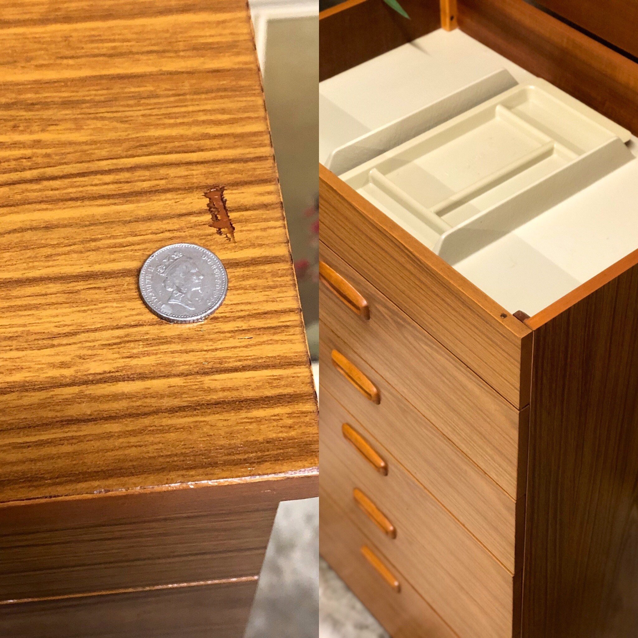 Vintage Schreiber Teak Effect Five Drawer Chest Of Drawers With