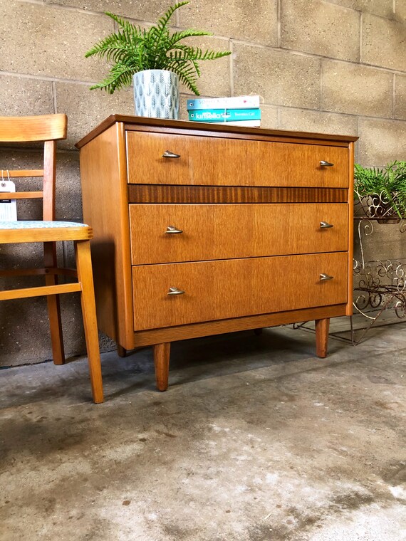 Sixties Lebus Blond Oak Chest of Three Drawers
