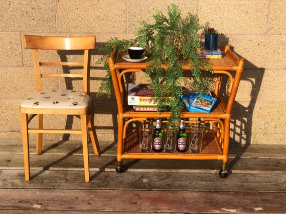 70s Bamboo Bar Cart Cocktail Trolly