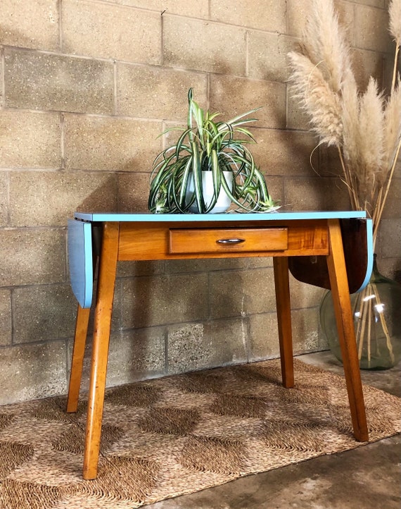 Vintage Blue Formica Kitchen Dining Table Desk - Manufactured by Guildform