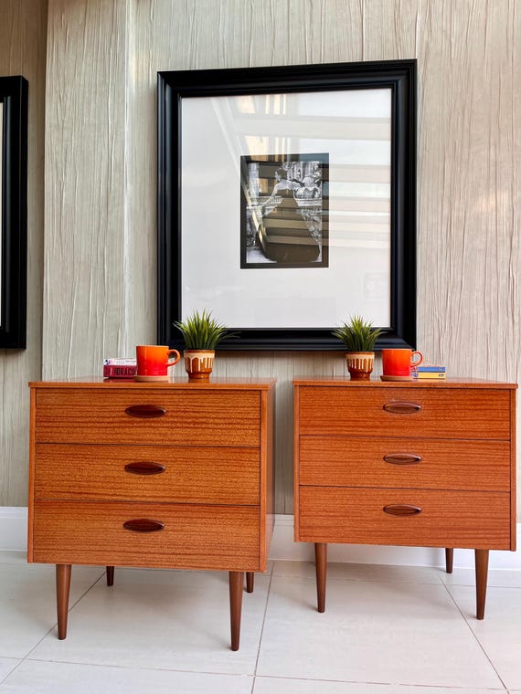 Pair of Mid-Century Teak 3-Drawer Bedsides – Stylish Storage for Any Room