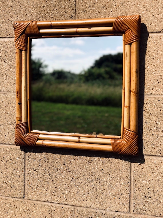 Vintage Double Framed Square Boho Bamboo Mirror