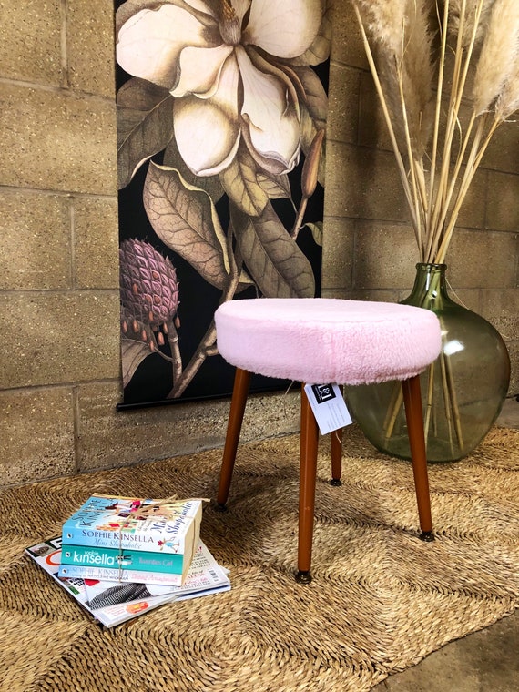 Vintage Sherborne Pink Fluffy Bedroom Dressing Table Stool