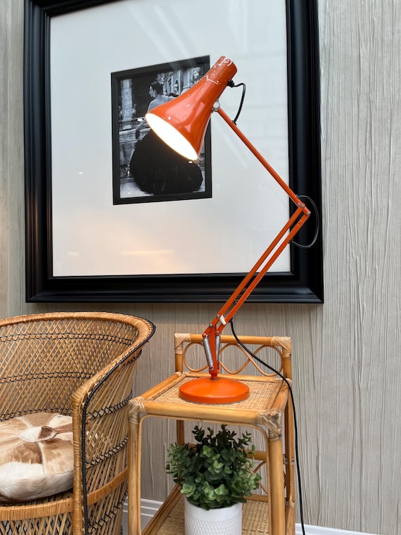 Vintage Orange Industrial Anglepoise Style Desk Lamp – Mid Century Adjustable Task Lighting
