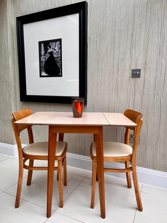 Mid-Century Folding Formica Dining Table & Two Restored Vintage Beech Chairs