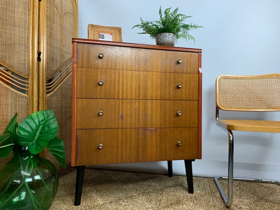 60s Chest of Four Drawers with Original Brass Knobs