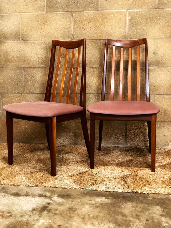 A Pair of G Plan Fresco Dining Chairs with Blush Pink Velour Seat Pads