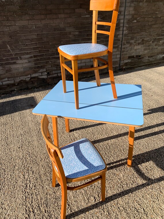 Formica Folding Vintage Kitchen Table in Sky Blue