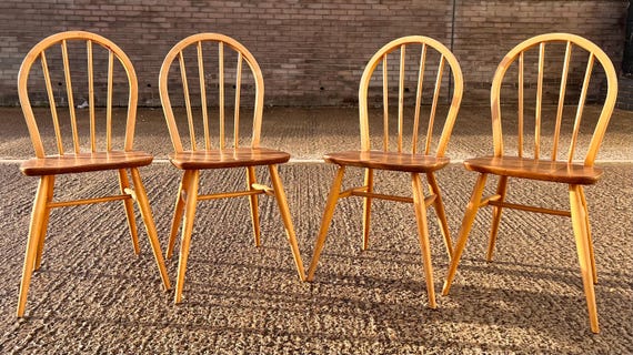 Ercol Windsor Kitchen Dining Chairs Model 400 - Set of 4 Classic Mid-Century Originals