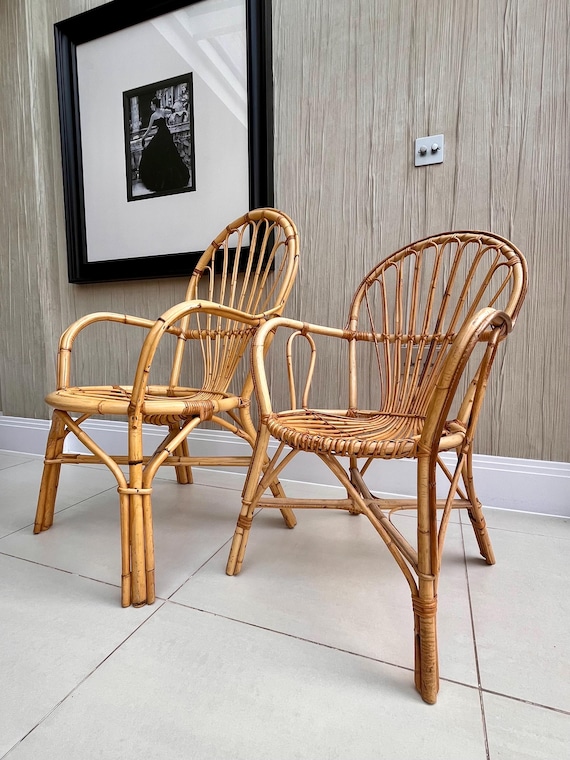 His & Hers Vintage Bamboo Chairs – 1970s Boho Chic