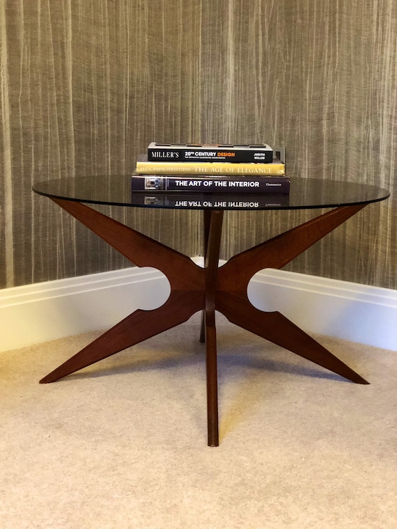 Spider Smoked Glass Teak Coffee Table