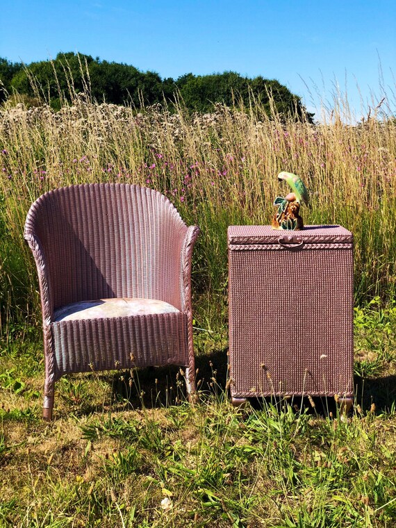 Lloyd Loom Style Rose Gold Chair with Storage Bedside Table - Resprayed and Reupholstered!