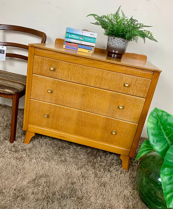 Vintage Lebus  Blond Oak Chest of Three Drawers