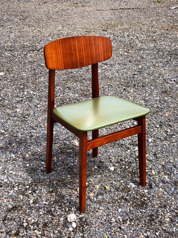 An Original Set of Four Vintage Green Vinyl Kitchen Dining Chairs
