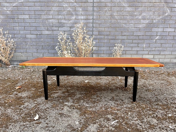 Mid Century G Plan Librenza Long Coffee Table - Tola & Black - Original Brass Hardware - Floating Detail - 1950s E. Gomme Gold Stamp