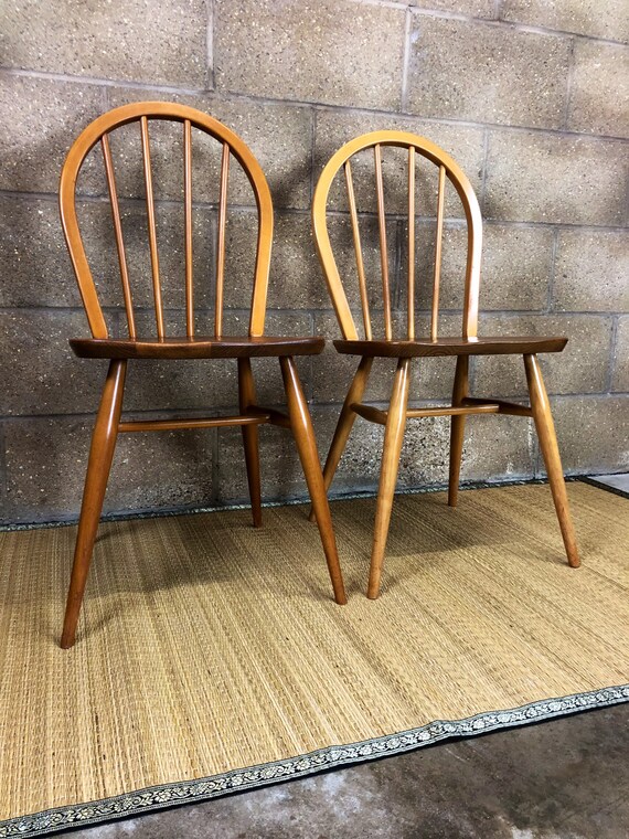 A Pair of Vintage Ercol Windsor Blond Kitchen Dining Chairs