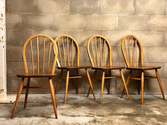Four Unrestored Ercol Blond Windsor Kitchen Dining Chairs model no 400