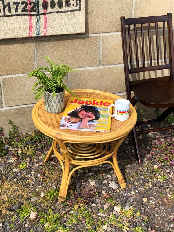 Bamboo Circular Coffee Table with Woven Rush Top