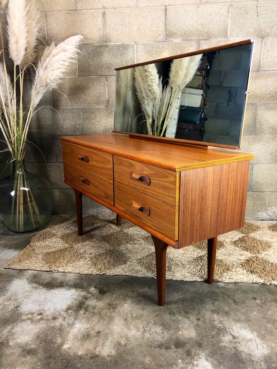 Austinsuite Teak 4 Drawer Dressing Table with Adjustable Mirror or Sideboard/Credenza/TV Media Cabinet