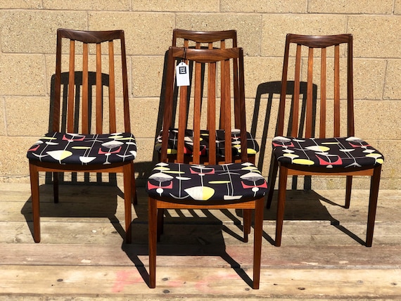 Vintage G Plan Fresco set of 4 Kitchen/Dining Chairs - Reupholstered in Sandersons “Mobiles” Fabric.