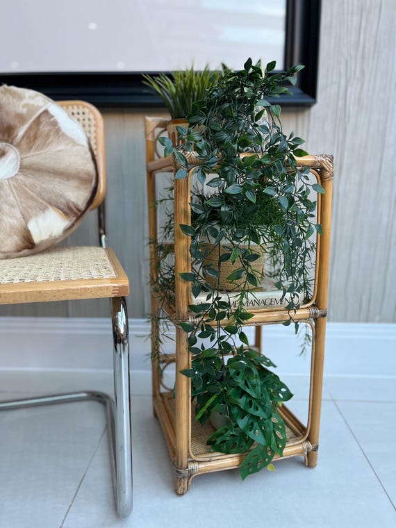 Vintage Bamboo and Cane Three Tier Display Shelving Bedside