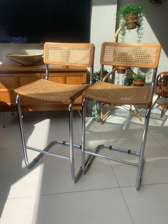 A Pair of Vintage Cesca Chair Style Breakfast Bar Stools