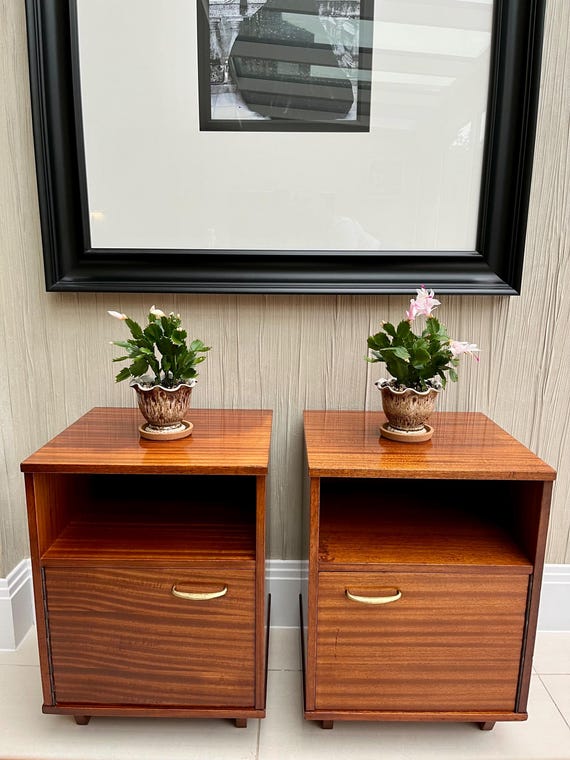 A Matching Pair of Mid-Century Avalon Teak Bedside Cabinets
