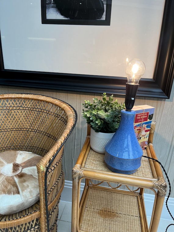 Vintage Holkham Pottery Norfolk Handmade Blue Ceramic Table Lamp – Mid Century British Studio Pottery
