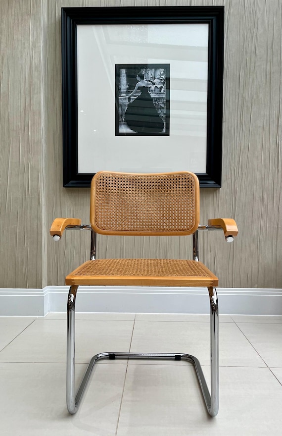 Vintage Cesca Style Chrome & Cane Cantilever Carver Chair