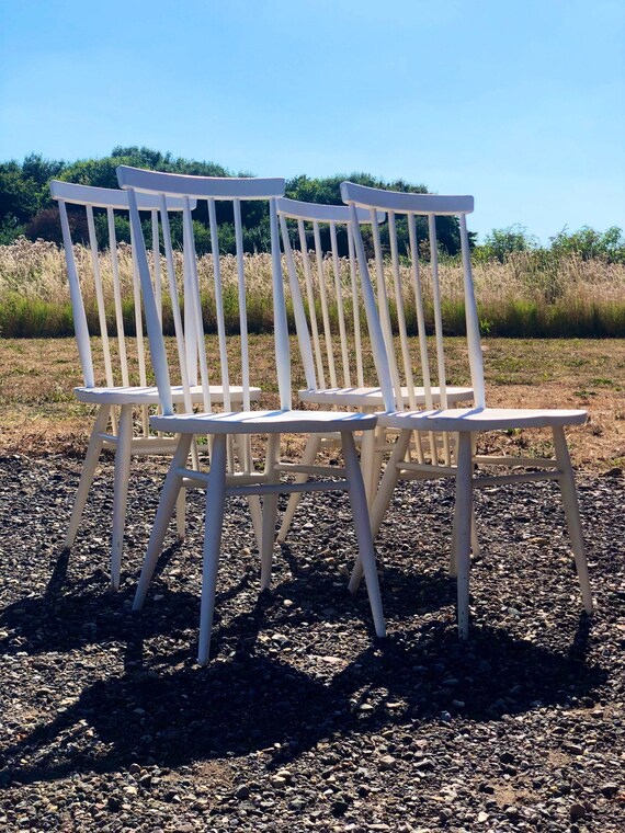 Four Ercol Model 608 Windsor White Kitchen/Dining Chairs