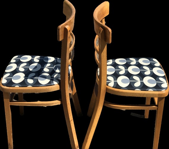 A Pair of Quitmann Vintage Kitchen/Dining Chairs with Orla Kiely Oilcloth