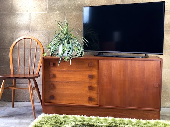Vintage Danish Teak 4 Drawer and Cupboard Credenza by Domino Mobler