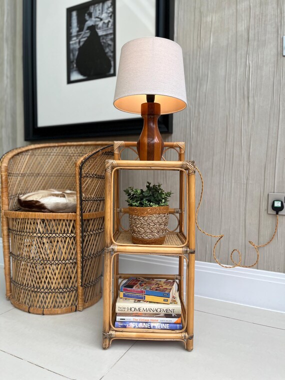 Vintage 1960s 70s Sculptural Segmented Wood Table Lamp Scandinavian Style