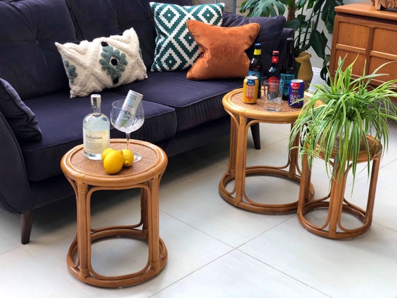 Blond Bamboo Nest of Three Vintage Tables