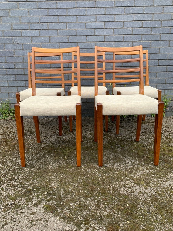 Five MCM Danish Style Ladderback Dining Chairs in Solid Teak