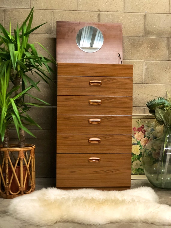Vintage Schreiber Teak Effect Five Drawer Chest Of Drawers Etsy